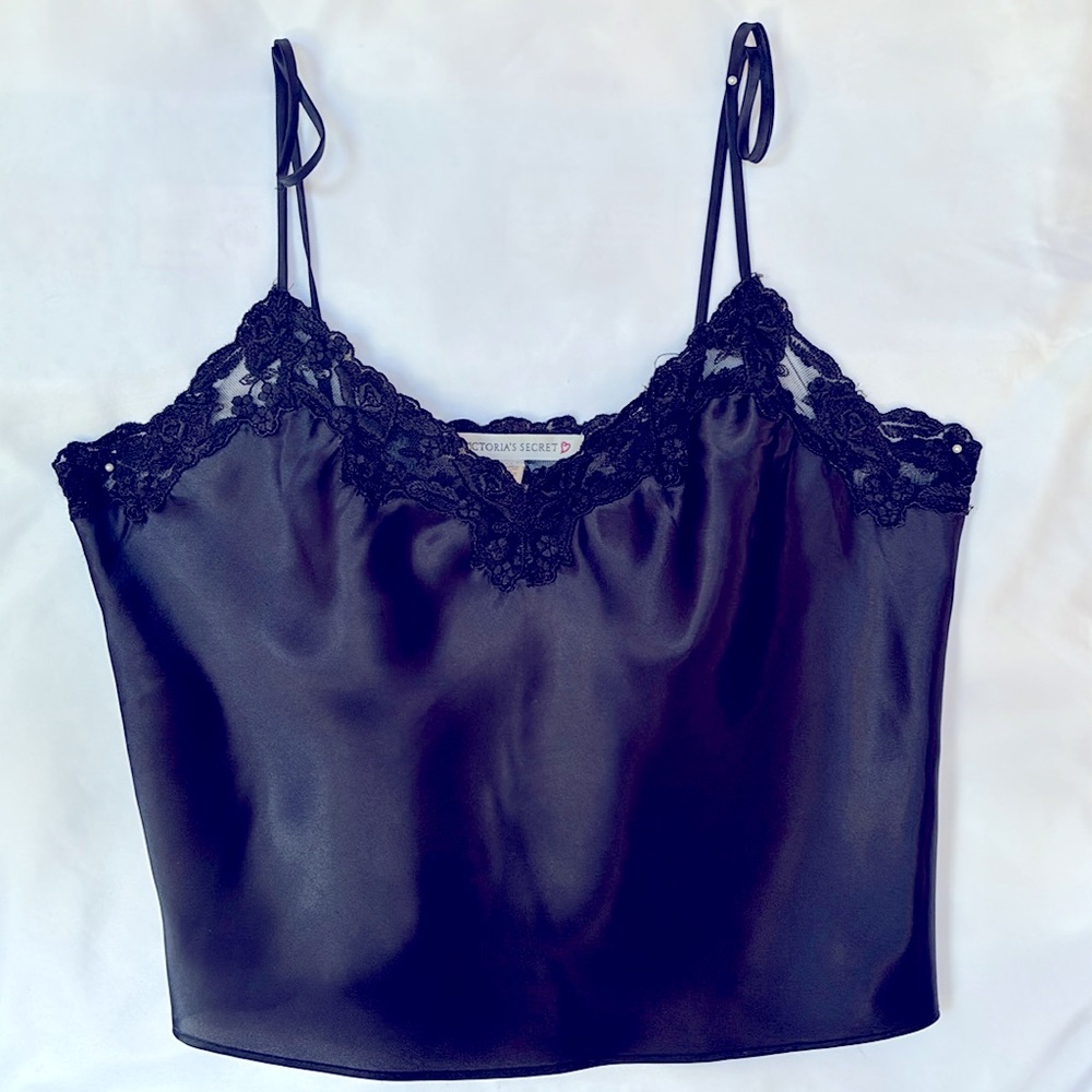 VINTAGE 90’s VICTORIA’S SECRET BEAUTIFUL SEXY CAMI & FLUTTER SHORT SET BLACK M - Picture 3 of 15